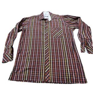 Viscanti Shirt Men Large Brown Plaid 2 Ply Mercerized Cotton Dress Designer Prep